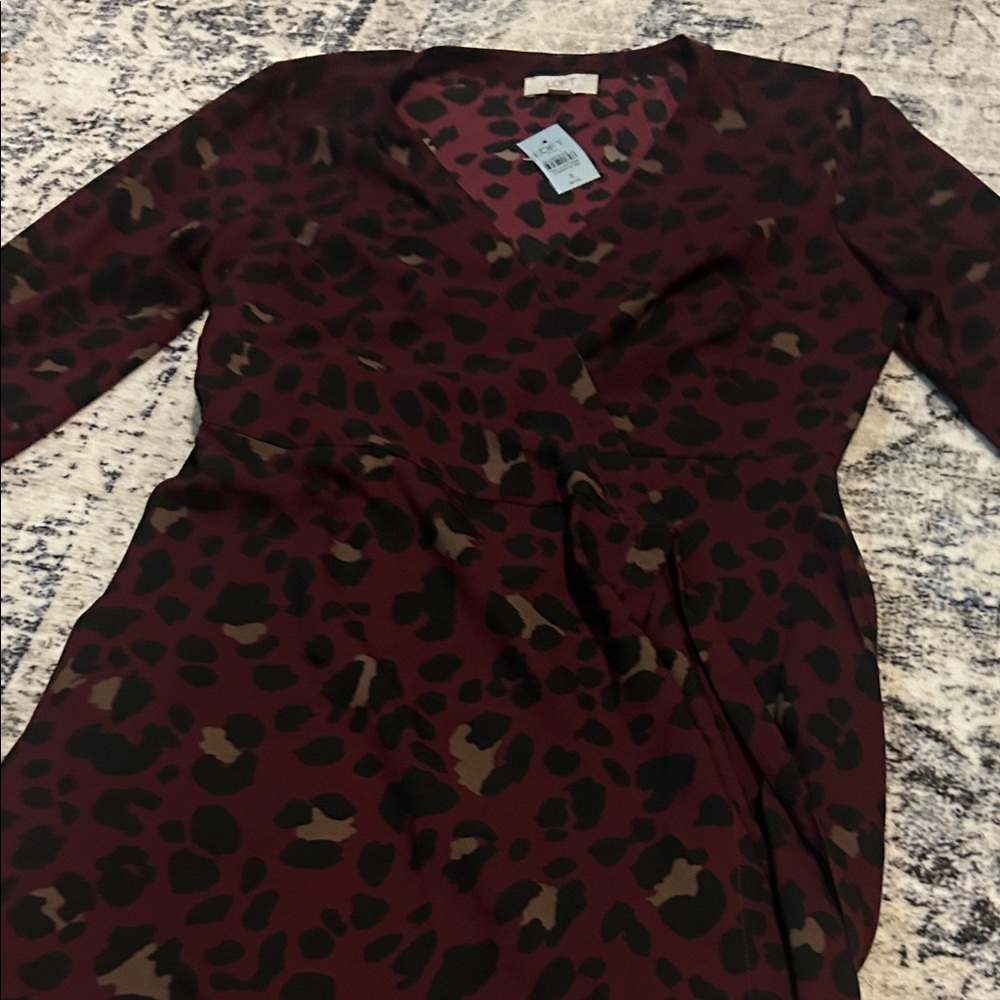 LOFT Burgundy and Black Long Sleeve Dress